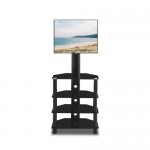 Multi-function adjustable Tempered Glass Metal Frame Floor TV stand Black