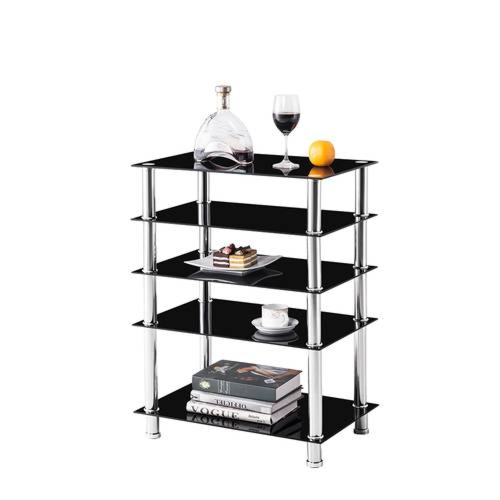 Tempered Glass Stainless Steel Frame 5-Tier Media Multi-Function TV Stand