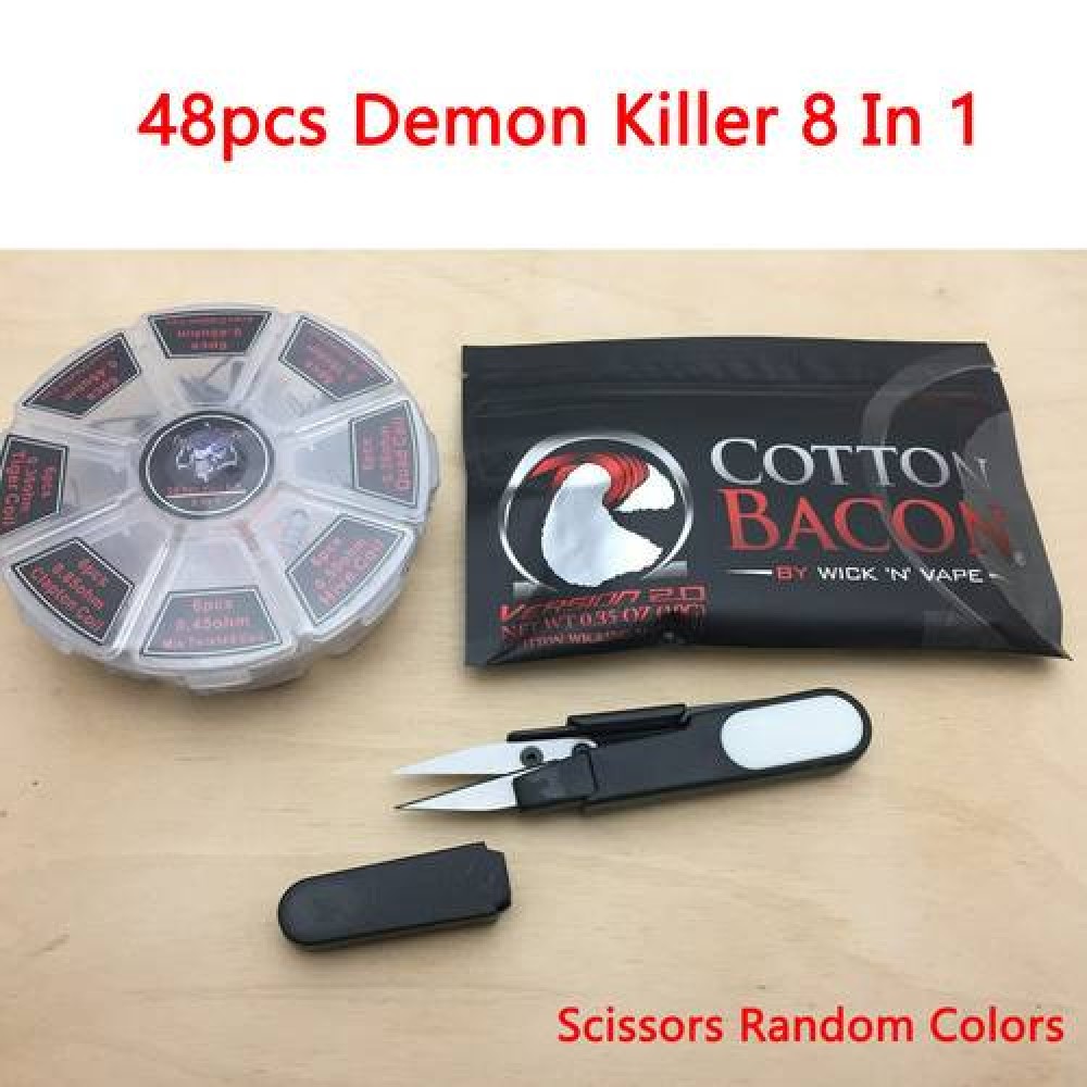 48pcs Demon Killer 8 In 1 Clapton Alien RDA Pre-Built Coil Cotton Bacon Scissors