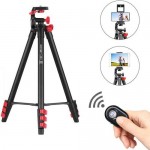 T80 Portable Tripod with Phone Clip and Bluetooth Remote Control Black Red