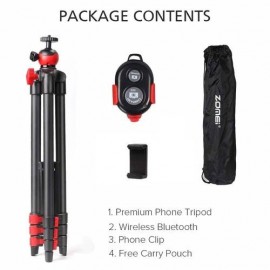 Portable Tripod with Phone Clip and Bluetooth Remote Control Black Red