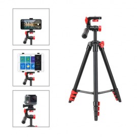 T70 Portable Tripod with Phone Clip and Bluetooth Remote Black Red